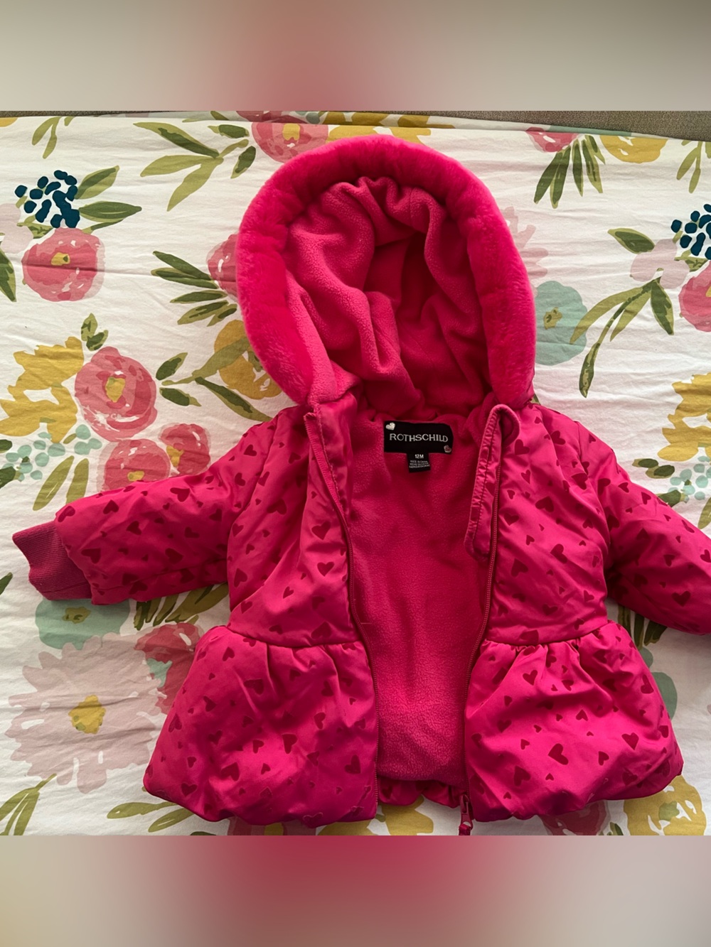 Rothschild Fuchsia Heart-Print Hooded Puffer Jacket